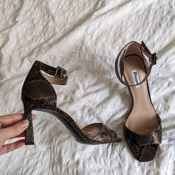 Dune London Brown Leather Snakeskin heeled Sandals - Picture 4 of 5